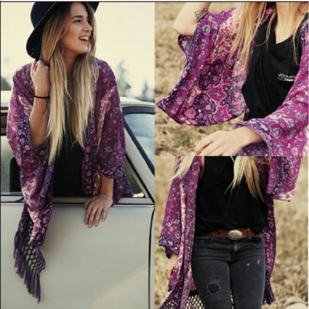 Back in Stock!! Violet Crown Fringe Kimono - Picture 2 of 8